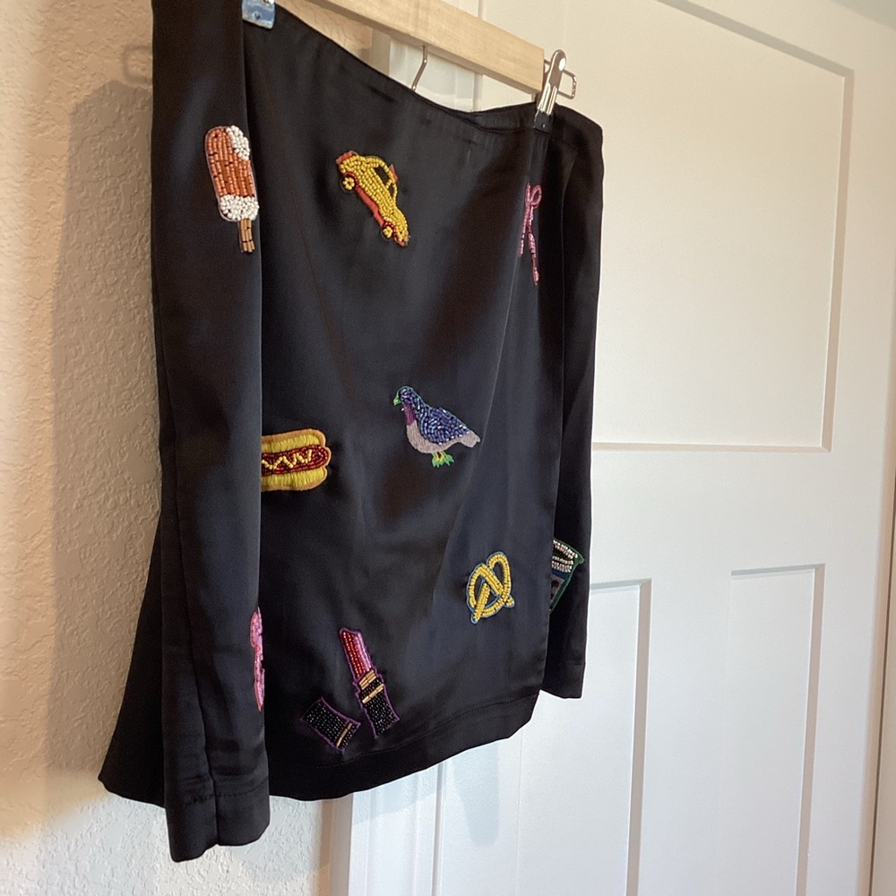 🗽Anthropologie Beaded Mini Skirt Maeve New York City Novelty New 10 Black NYC - Picture 6 of 15